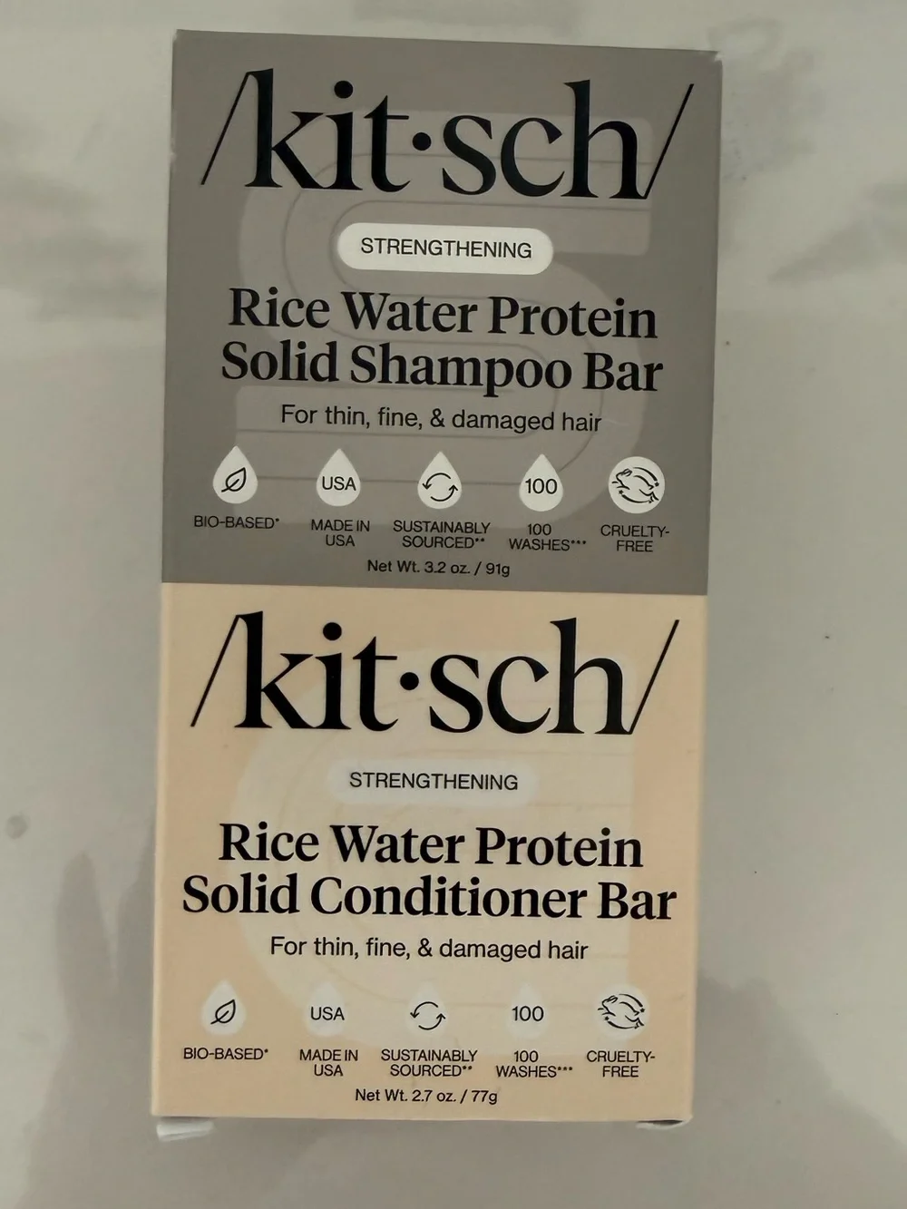 Kitsch Rice Water Protein Solid Shampoo & Conditioner Bars - Gray & Cream